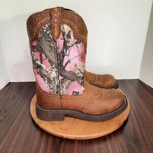 Justin Gypsy Womens Size 10 Boots Brown Pink Camo Western Pull On L2912 NEW
